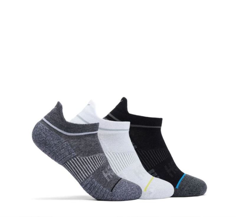 Hoka Lot de 3 paires de chaussettes de course invisibles pour homme Blanc / Noir /Gris