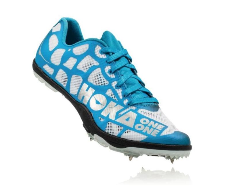 Hoka Rocket LD Track Spikes pour homme, blanc/cyan