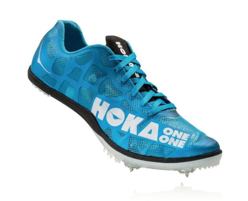 Chaussures d'athlétisme Hoka Rocket MD pour hommes, cyan/blanc