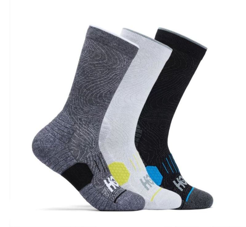 Lot de 3 paires de chaussettes Hoka Crew Run pour femmes Blanc / Noir / Gris