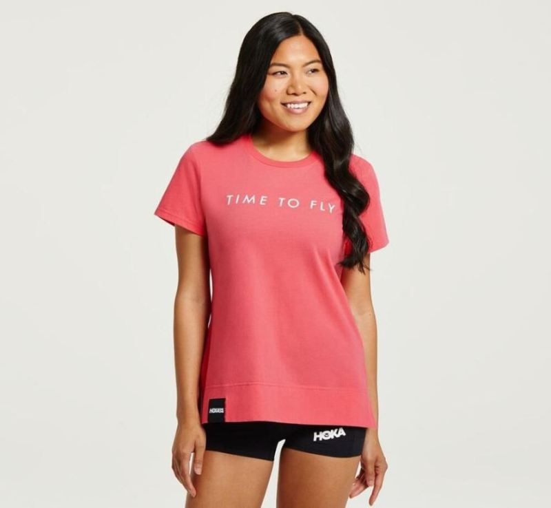 Hoka T-shirt de marque pour femme Rose paradis / Blanc