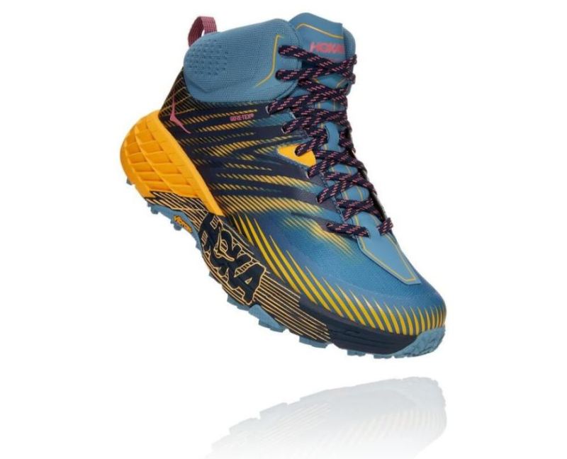 Chaussures courtes Hoka Speedgoat Mid GORE-TEX 2 pour femmes, bleu provincial/safran