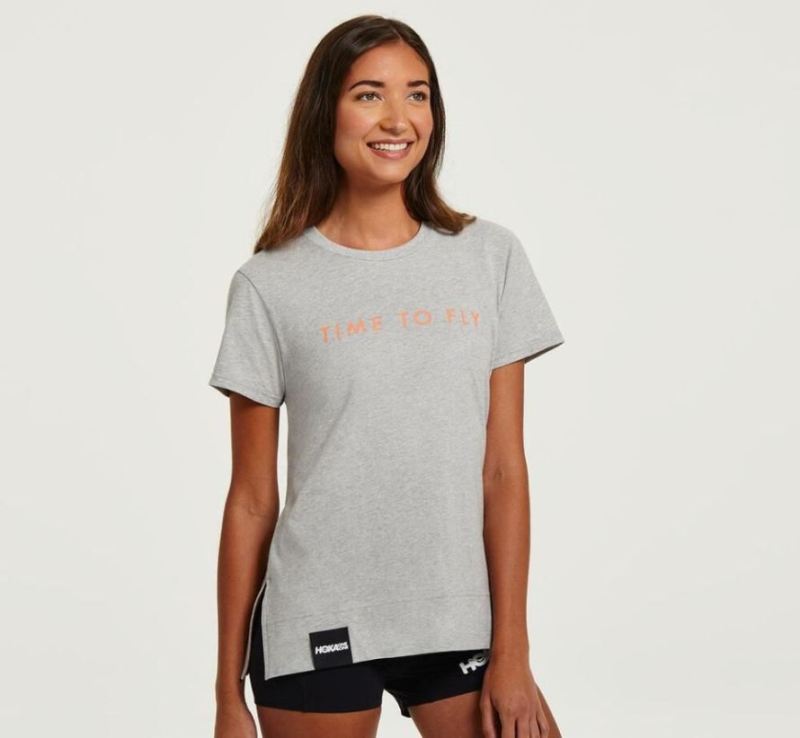 T-shirt de marque Hoka pour femme Heather Grey /Cantaloup