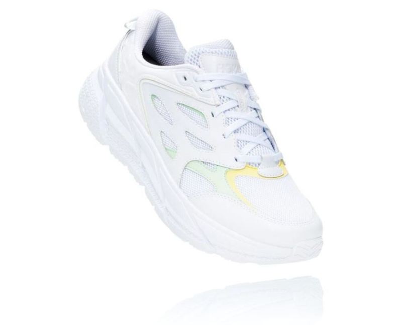 Chaussures d'entraînement décontractées Hoka Clifton L pour homme Blanc / Vert cendré